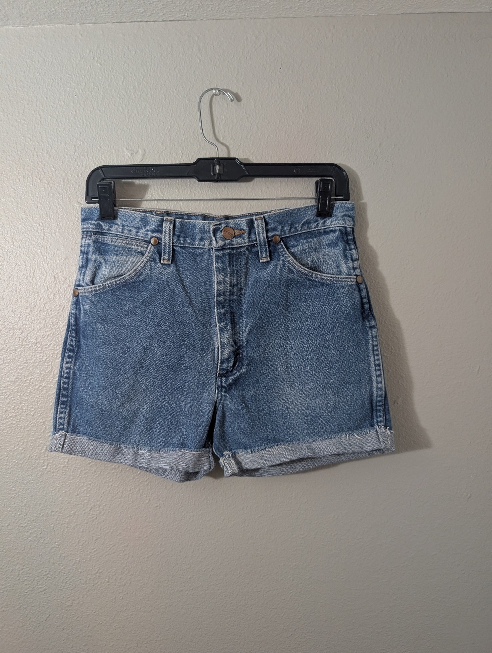 Wrangler High-Waist Blue Denim Roll-Cuff Shorts
